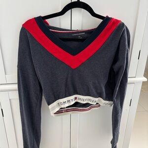 Tommy Hilfiger Women's Red and Navy Crop Top